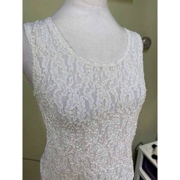 Vintage Nan Flower Women's Size L Sheer Textured Ivory Tank Top - Picture 3 of 9